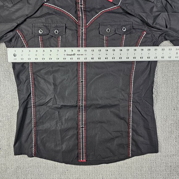 Ace of‎ Diamond Black Western LS Shirt Red Embroidery Button Up Mens Size S - Picture 6 of 9